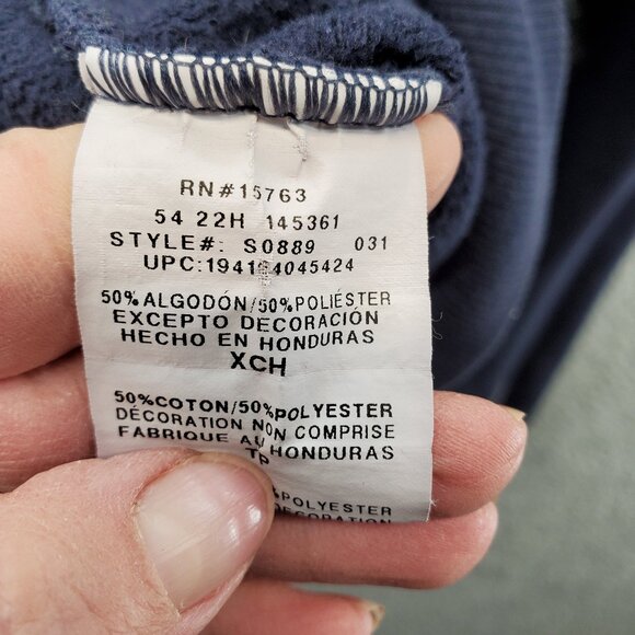 Men's XS Navy Blue  Champion Powerblend Hoodie Embroidered Logo Top Right - Picture 7 of 7